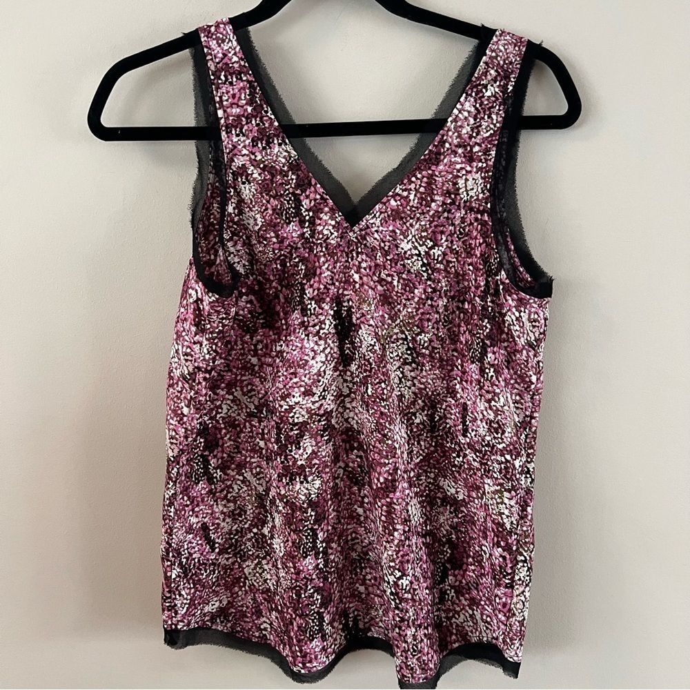 Halogen Raw edge chiffon tank top Ladies size xs Black pink abstract print - Picture 4 of 8
